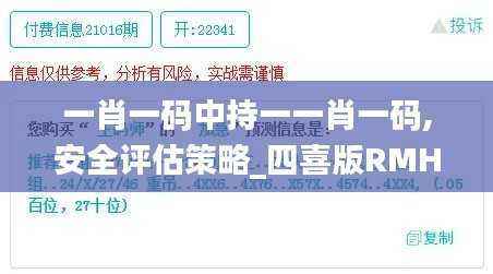 一肖一码中持一一肖一码,安全评估策略_四喜版RMH96.01