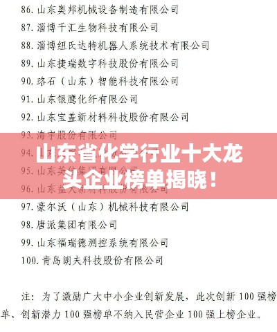 山东省化学行业十大龙头企业榜单揭晓!