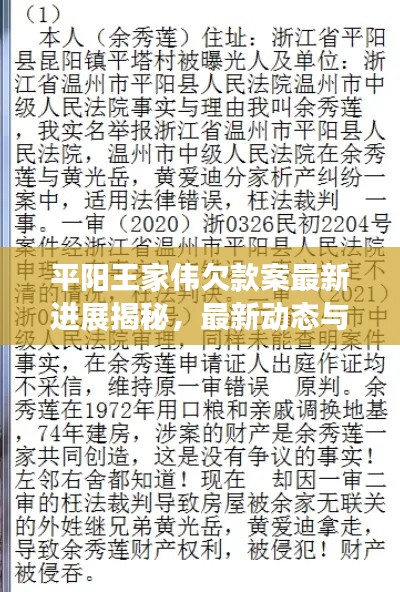 平阳王家伟欠款案最新进展揭秘，最新动态与关键更新